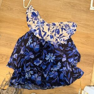 Anthropologie Navy and Cream Smocked Top